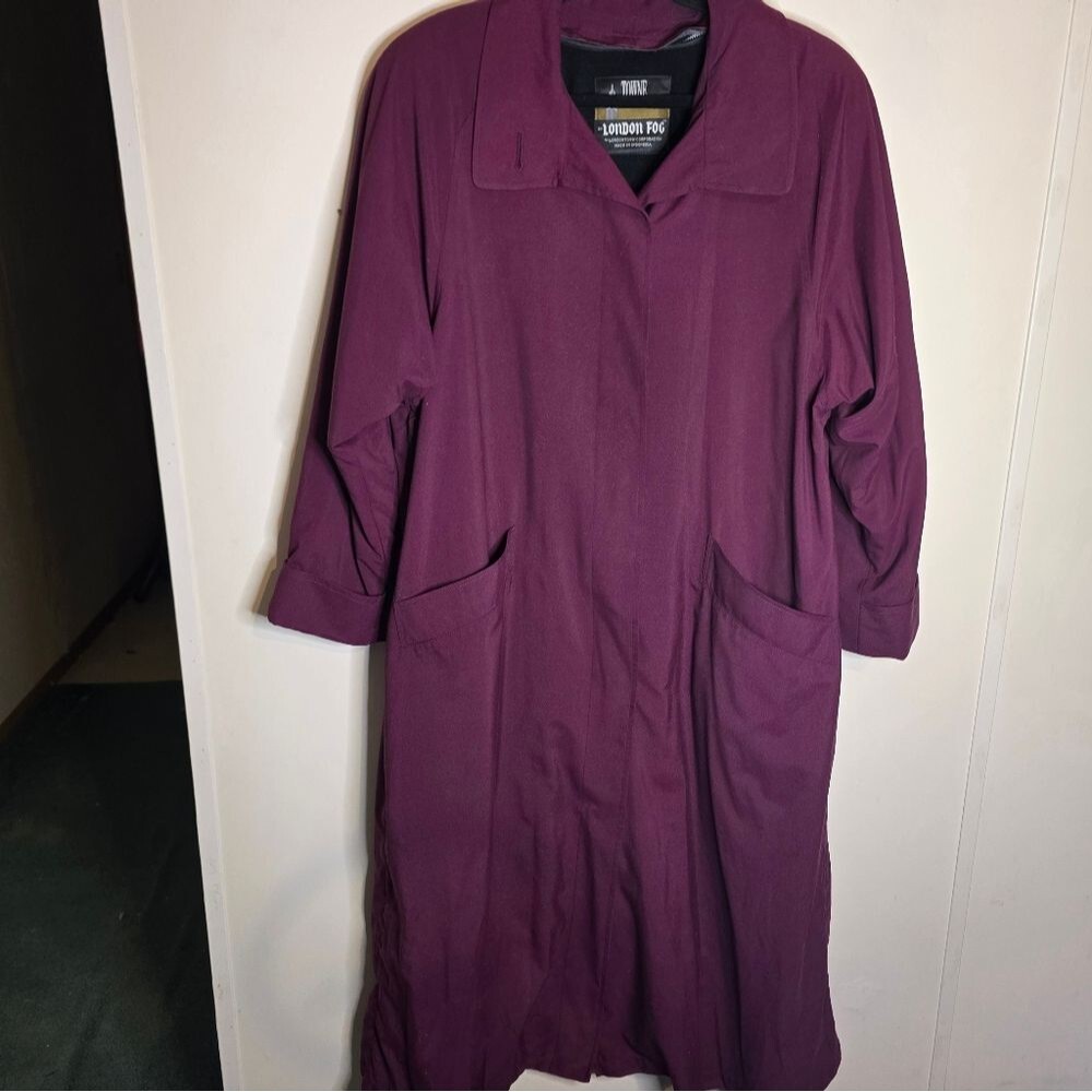 Towne by London Fog Burgundy Trench Coat W/Removable Wool Lining Size 14